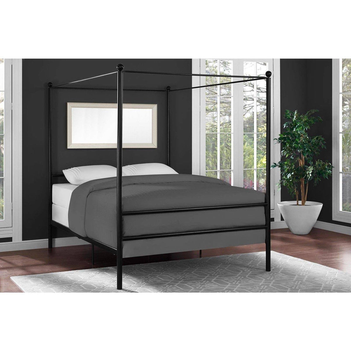 Black Full Metal Canopy Bed V6602