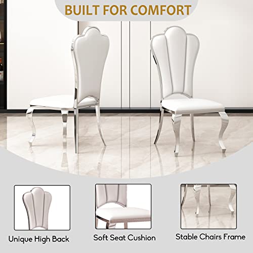 White Marble Dining Table Set of 6 with 4 Leather Chairs D7615