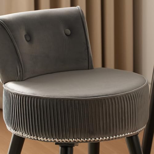 Grey Velvet Vanity Stool Chair with Back C74709