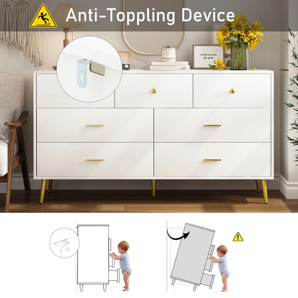 White 7 Drawer Wood Dresser M1436