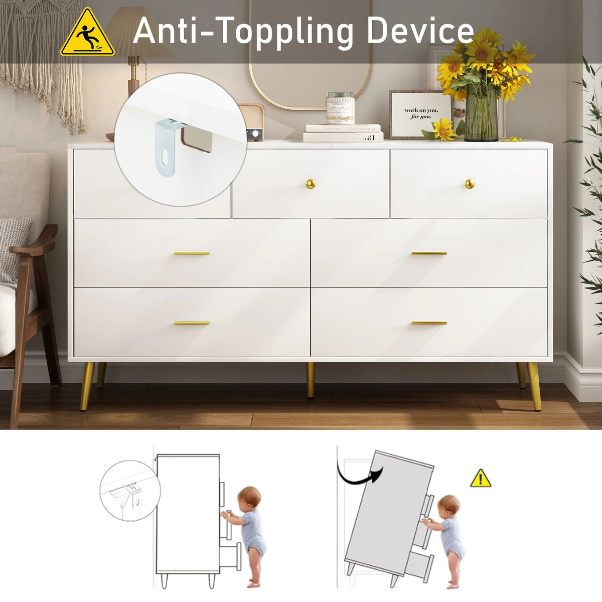 White 7 Drawer Wood Dresser M1436