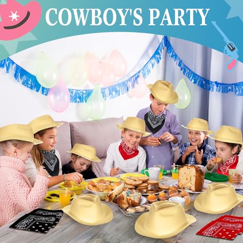 24 Pieces Felt Cowboy Hat Set with Paisley Bandanas V329
