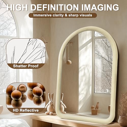 Cream White Arched Full Length Flannel Mirror P945