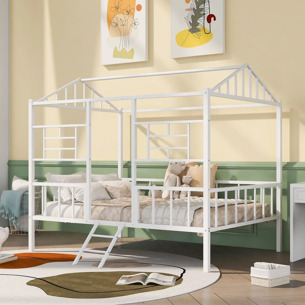 Full Size Metal House Bed Frame with Slatted Support C736069