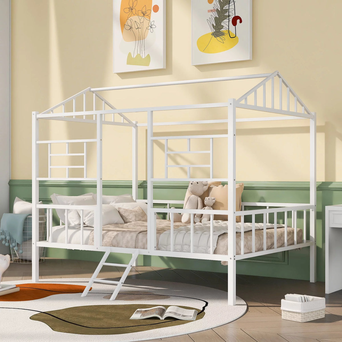 Full Size Metal House Bed Frame with Slatted Support C736069