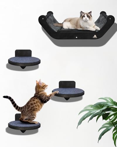 Wooden Cat Wall Shelves with 3 Steps A1295
