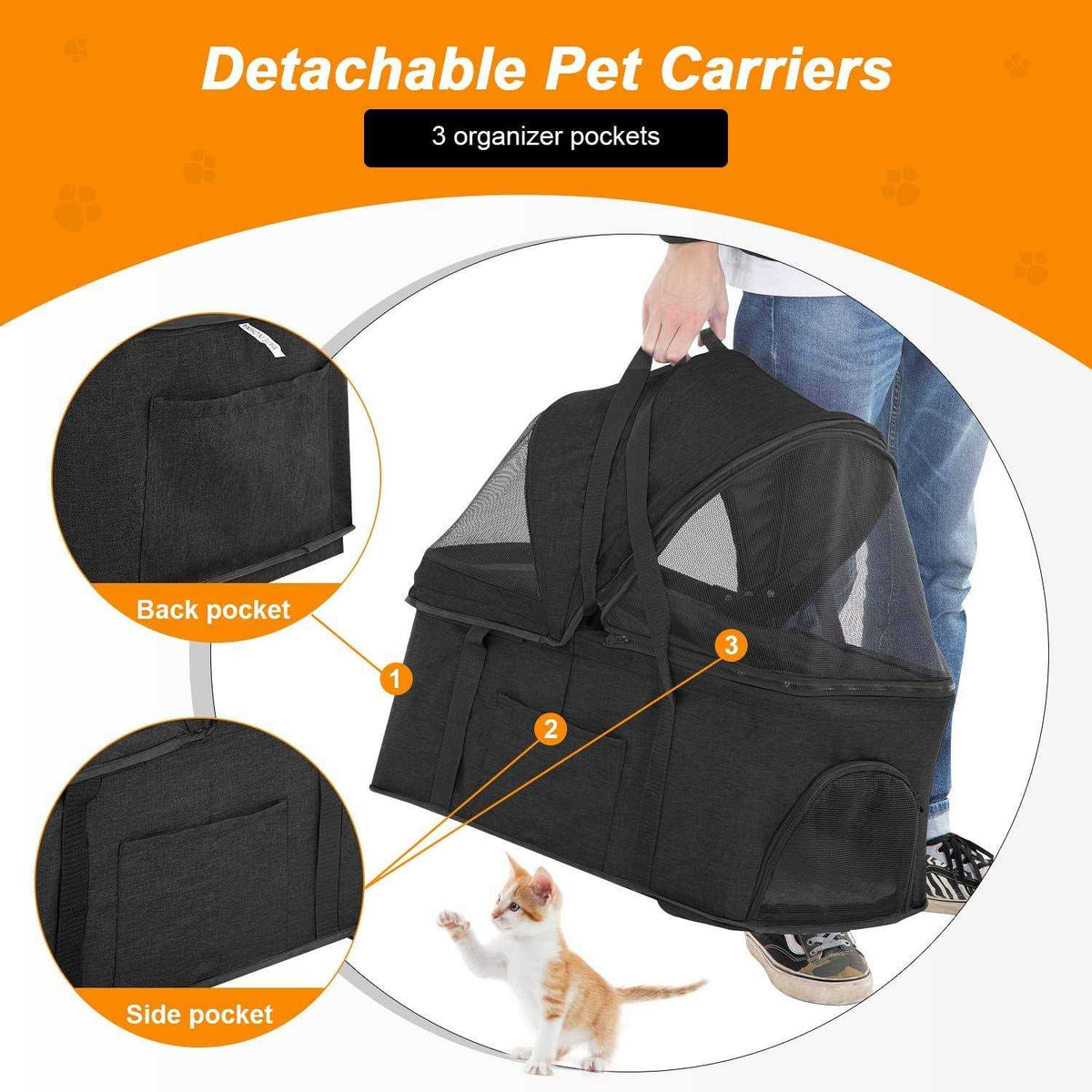 3-in-1 Pet Stroller with Detachable Carrier & Cup Holder M9189