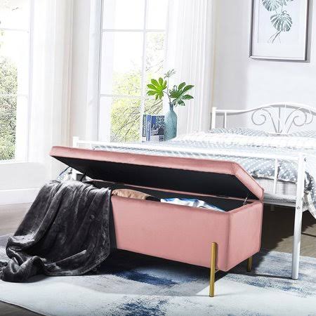 Velvet Pink Storage Ottoman Bench O808163