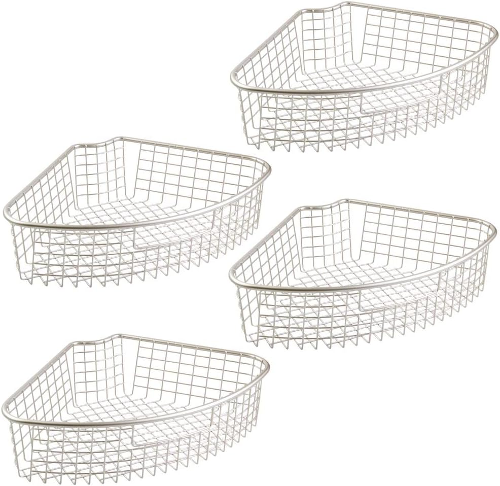 Satin Metal Kitchen Cabinet Lazy Susan Organizer Basket, 4 Pack Q166
