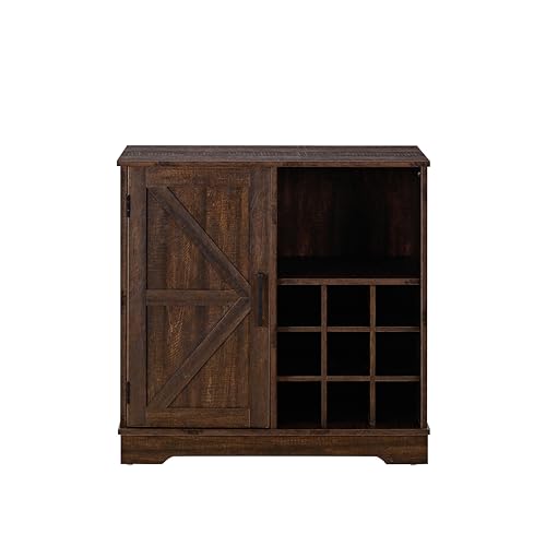 Gray Wash Coffee Bar Cabinet with Wine Rack Barn Door Buffet Sideboard P4118