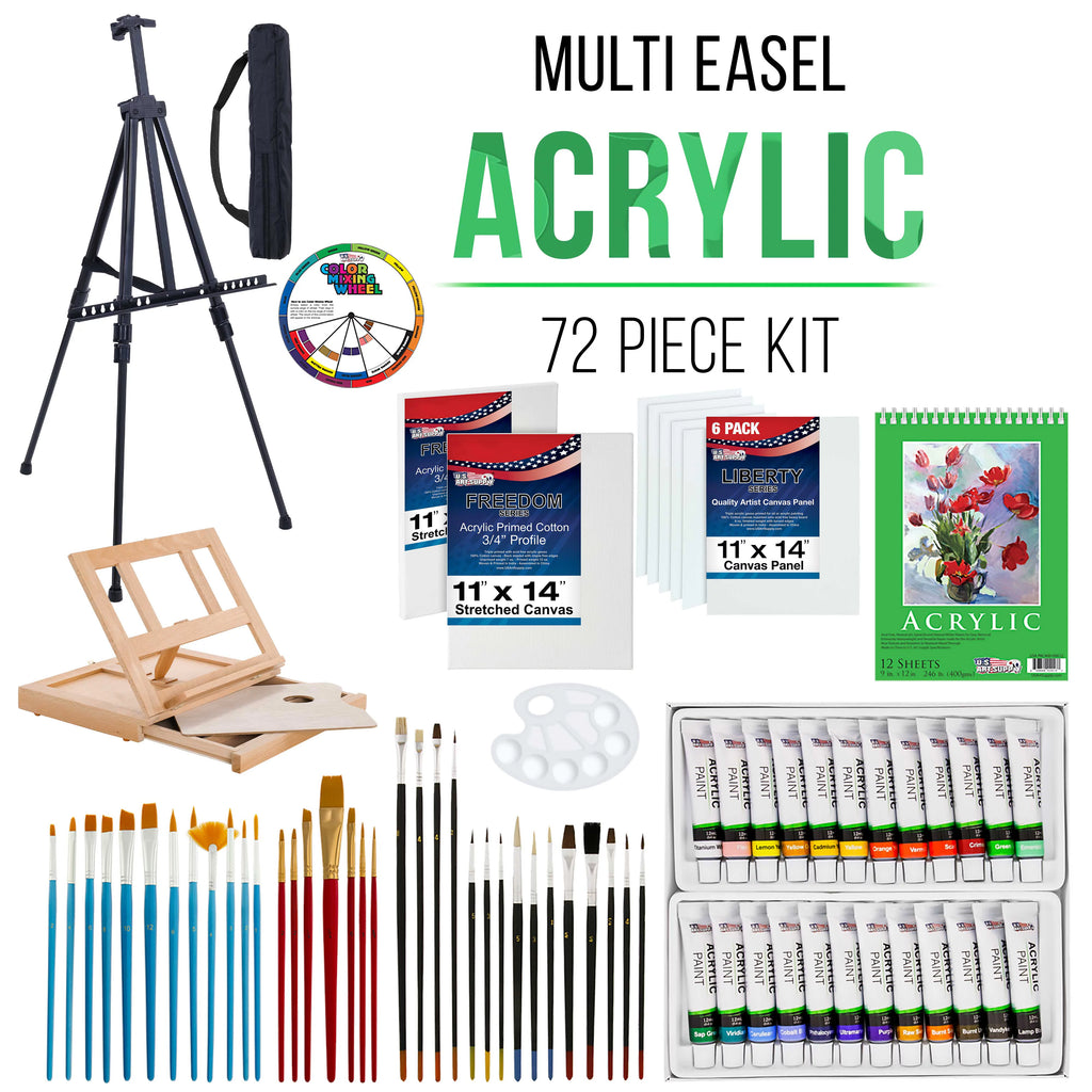 72-Piece Acrylic Painting Set with Easel and Brushes K108