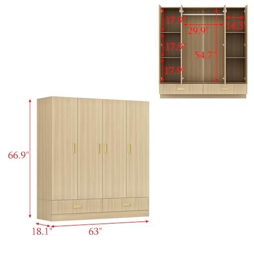 82.7" H Armoire Wardrobe Closet with 8 Doors and 2 Drawers, Light Brown Wood Grain Y484046
