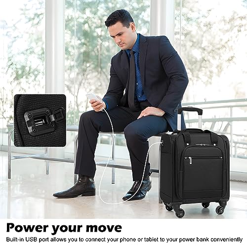 Underseat Carry On Luggage Softside Lightweight Spinner Suitcase V399