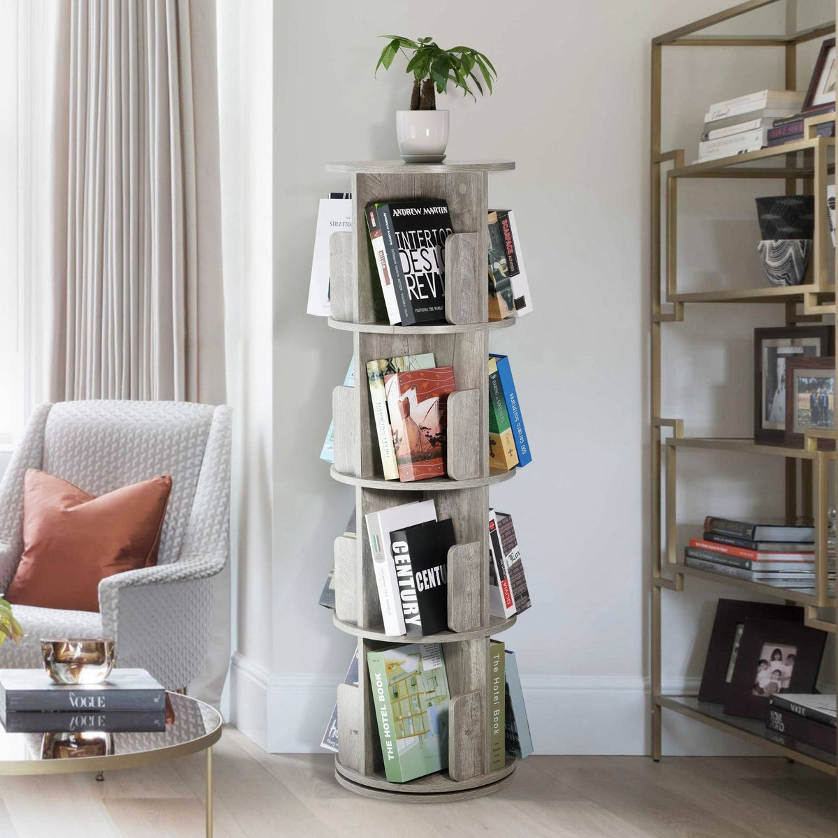 Dark Walnut Rotating Bookshelf W9859