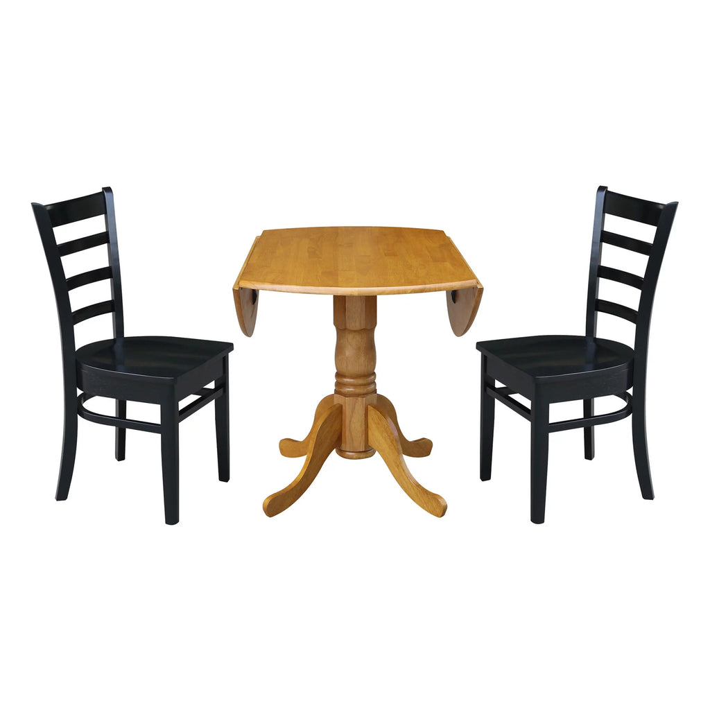 Solid Wood 3-Piece Dining Set with Drop Leaf Table and 2 Ladder Back Chairs F4228