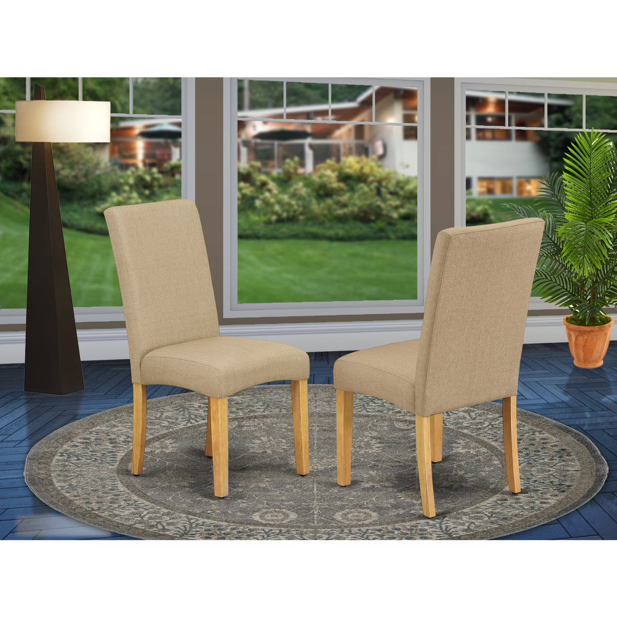 39" Fabric Dining Chairs in Oak/Gray (Set of 2) X23027