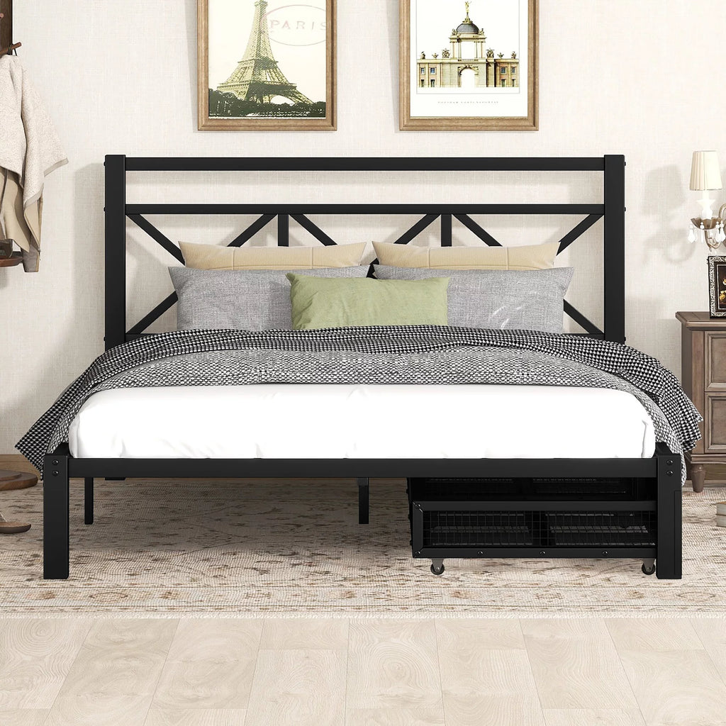 Metal Twin Size Platform Bed with Two Drawers K65478