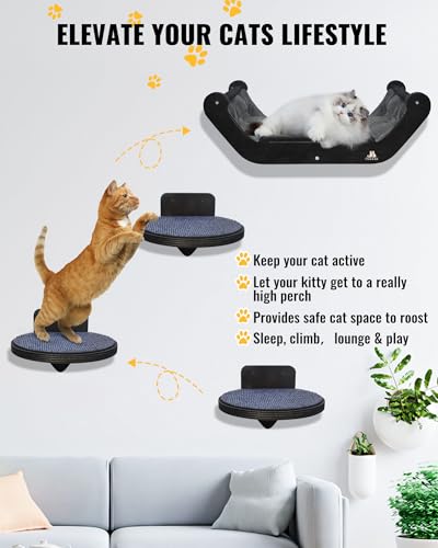 Wooden Cat Wall Shelves with 3 Steps A1295