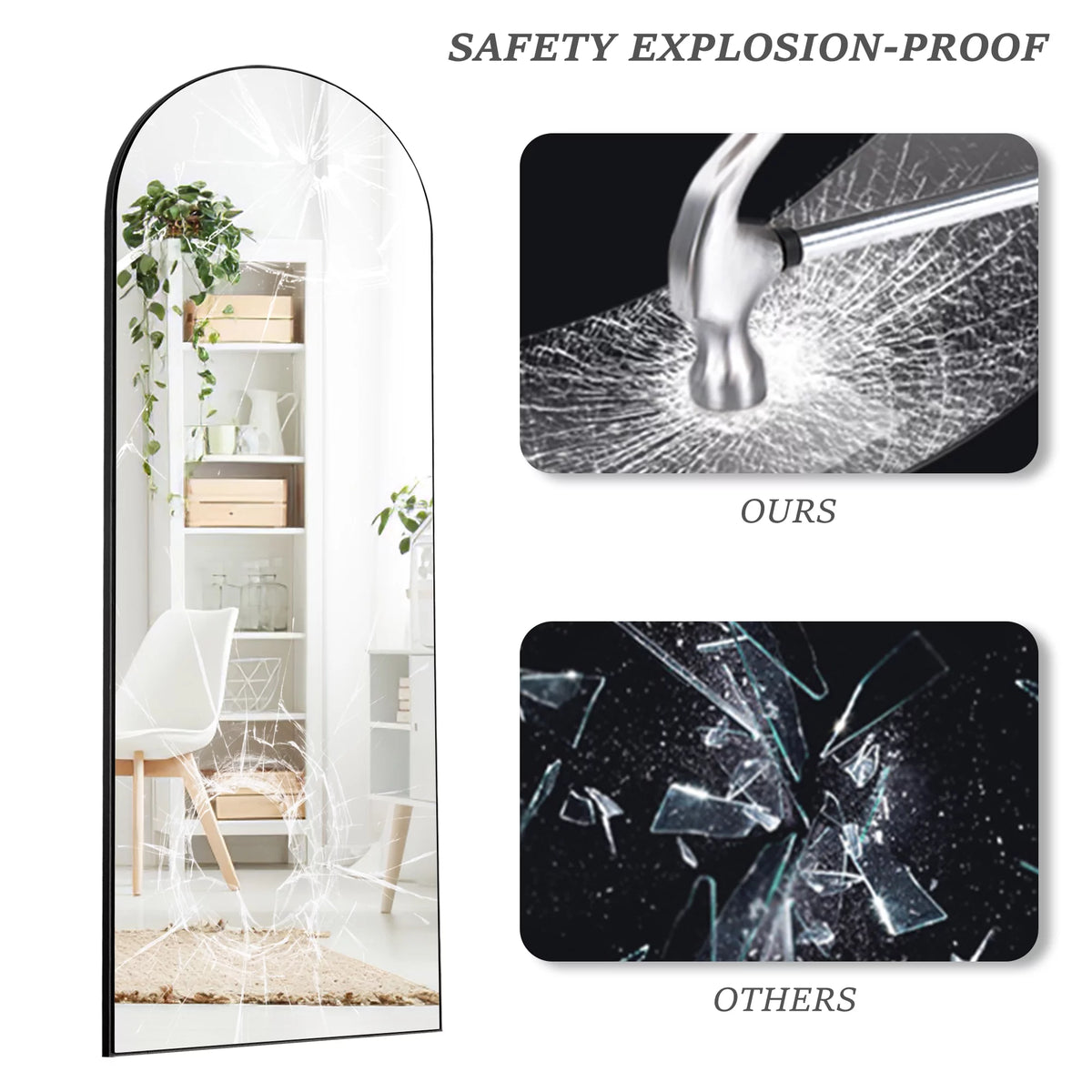71"x31" Arched Full Length Floor Mirror with Stand Black Y1540