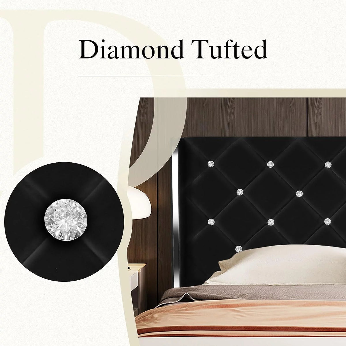 Queen Size Upholstered Platform Bed Frame with Wingback Headboard F430123