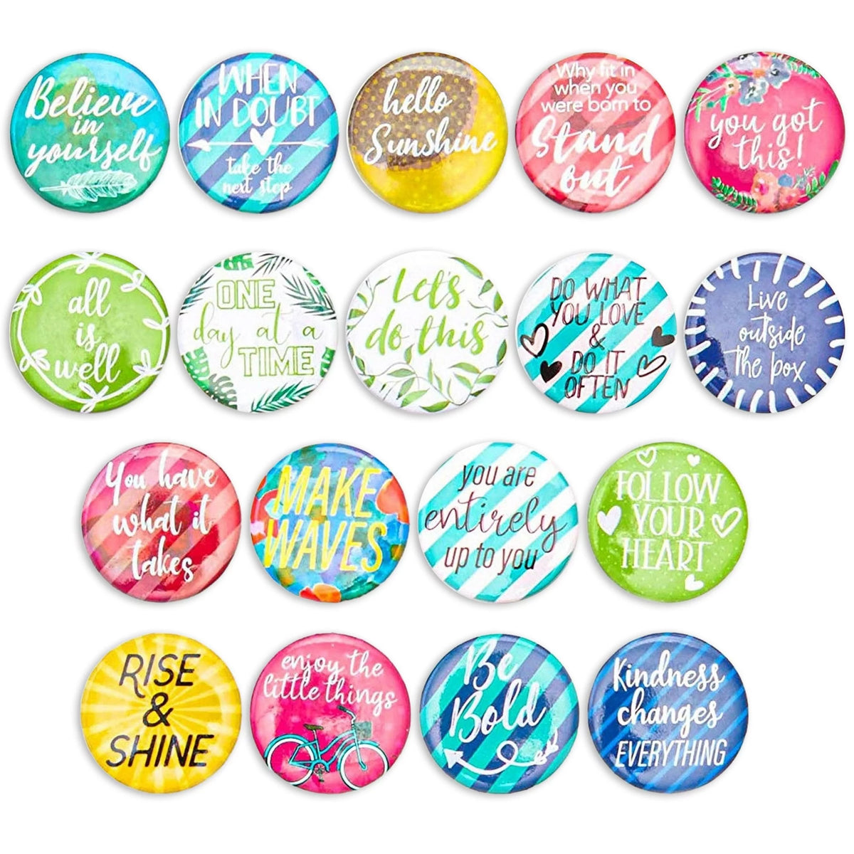 18 Pack Colorful Inspirational Magnets 1.25 In E706
