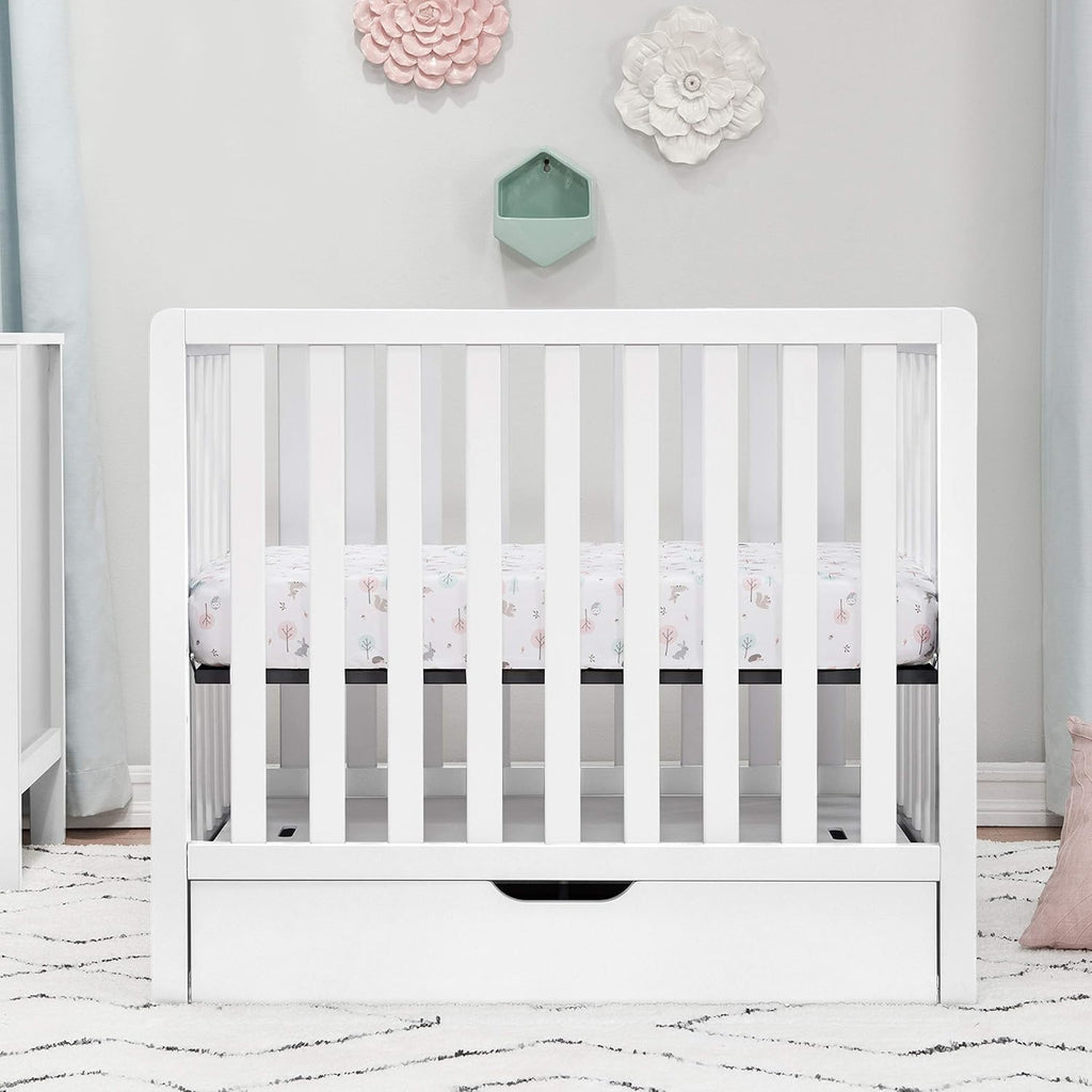 White 4-in-1 Convertible Mini Crib with Trundle Drawer D6562