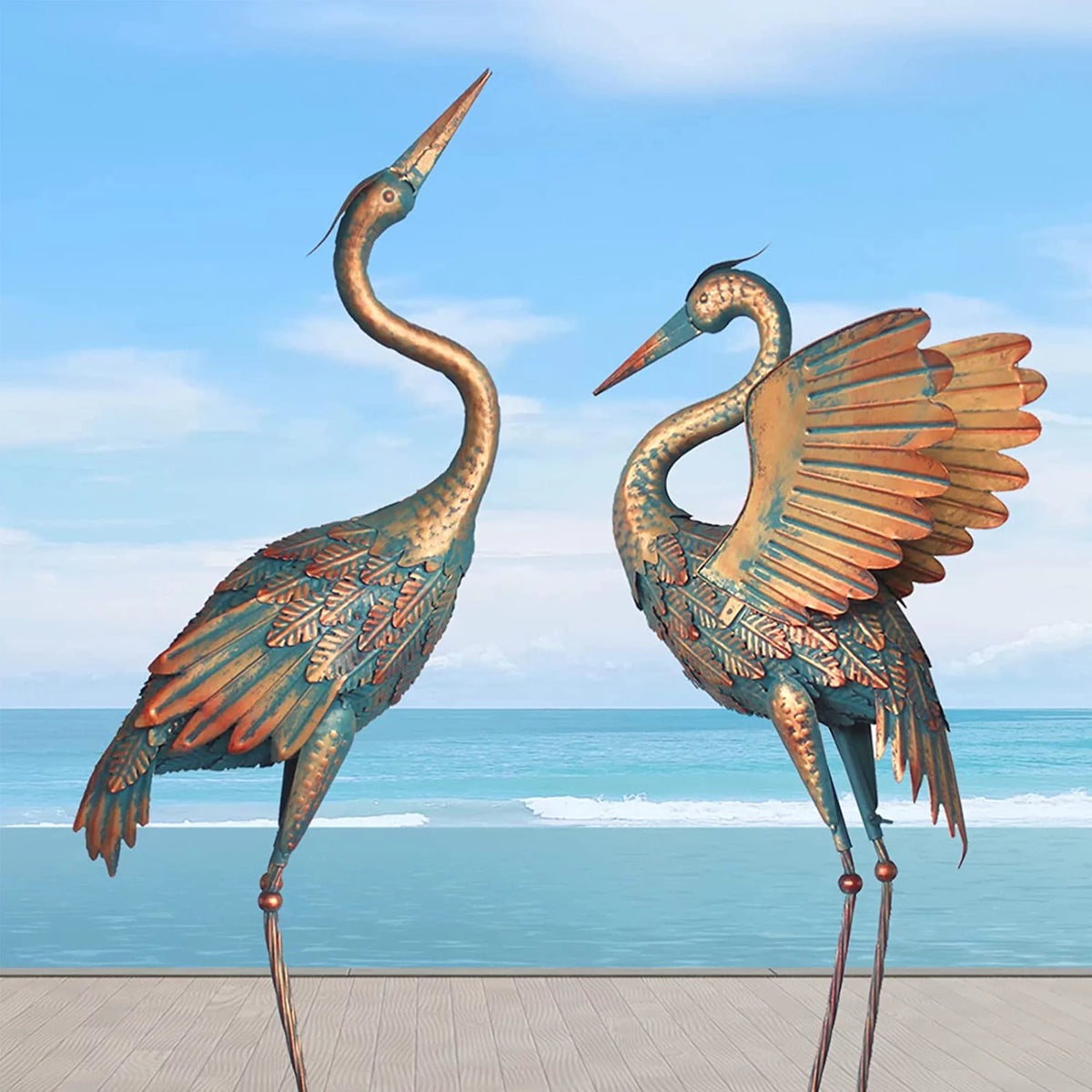 Metal Crane Garden Statues Set of 2 I22578