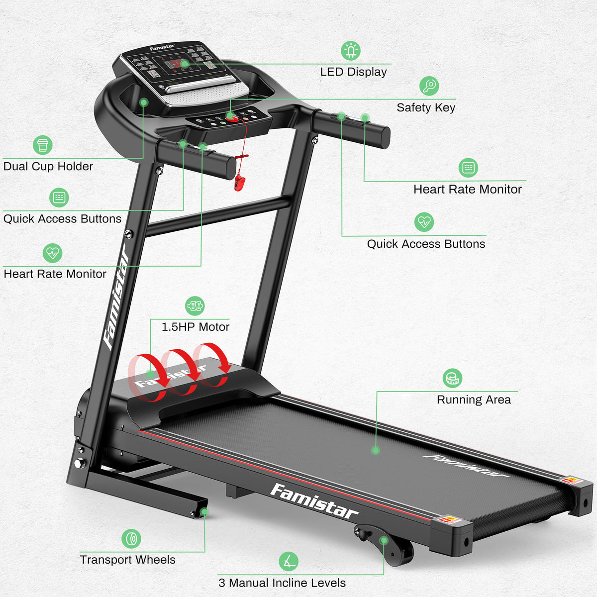 Folding Electric Treadmill with 2.5HP 3 Manual Incline E22360