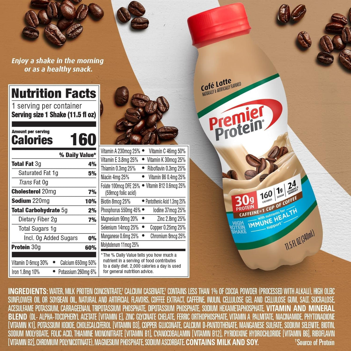 Café Latte Protein Shake, 30g Protein, 1g Sugar, 11.5 fl oz Q818