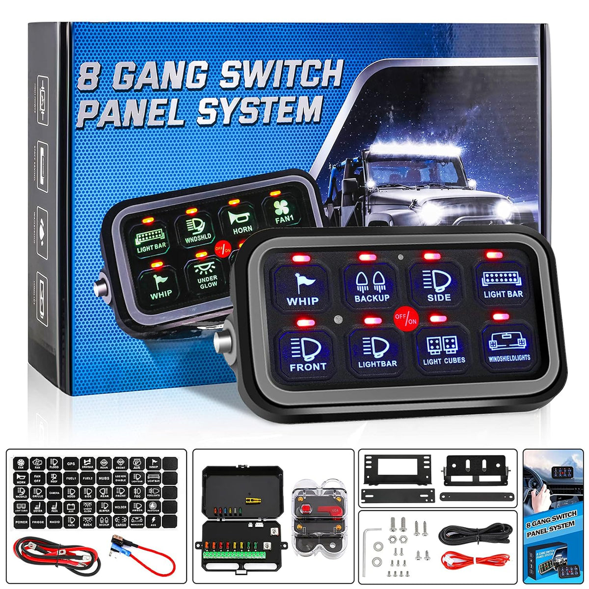8 Gang Blue LED 12V Switch Panel C59000