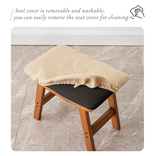 Small Bamboo Foot Stool with Black Legs and Beige Surface C729