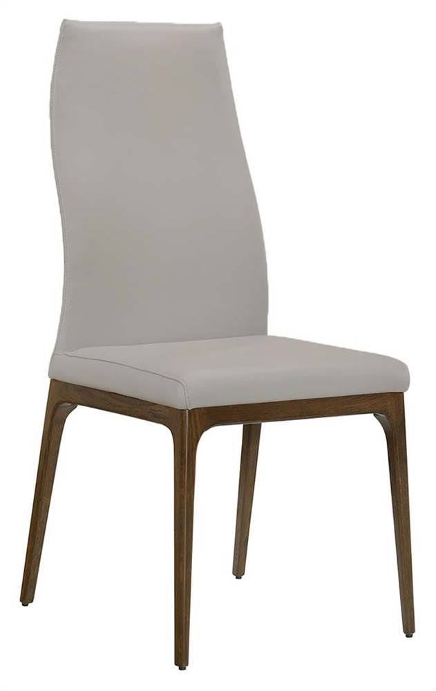 Light Gray Leather Dining Chair with Walnut Wood Legs J720