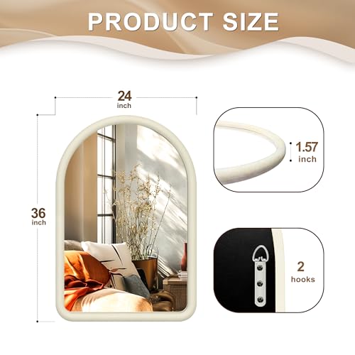Cream White Arched Full Length Flannel Mirror P945