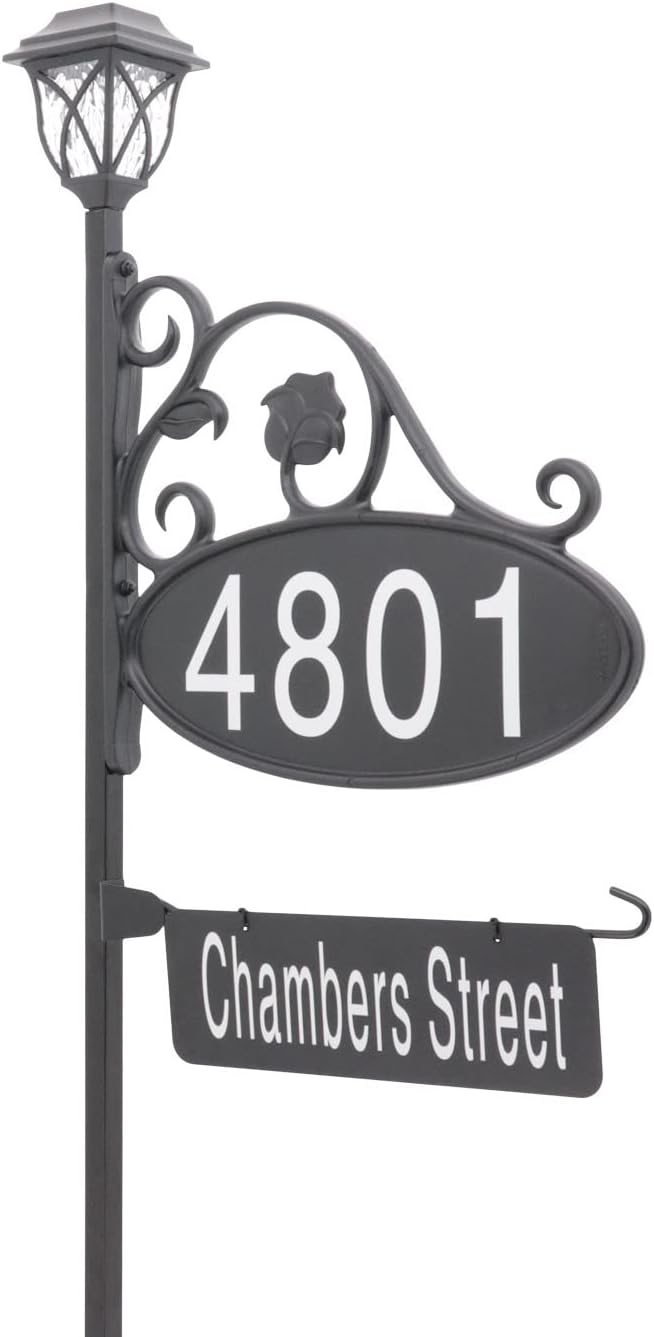 Handcrafted Oval Reflective Home Address Sign with Name Rider and Solar Light B79152