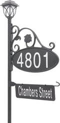 Handcrafted Oval Reflective Home Address Sign with Name Rider and Solar Light B79152
