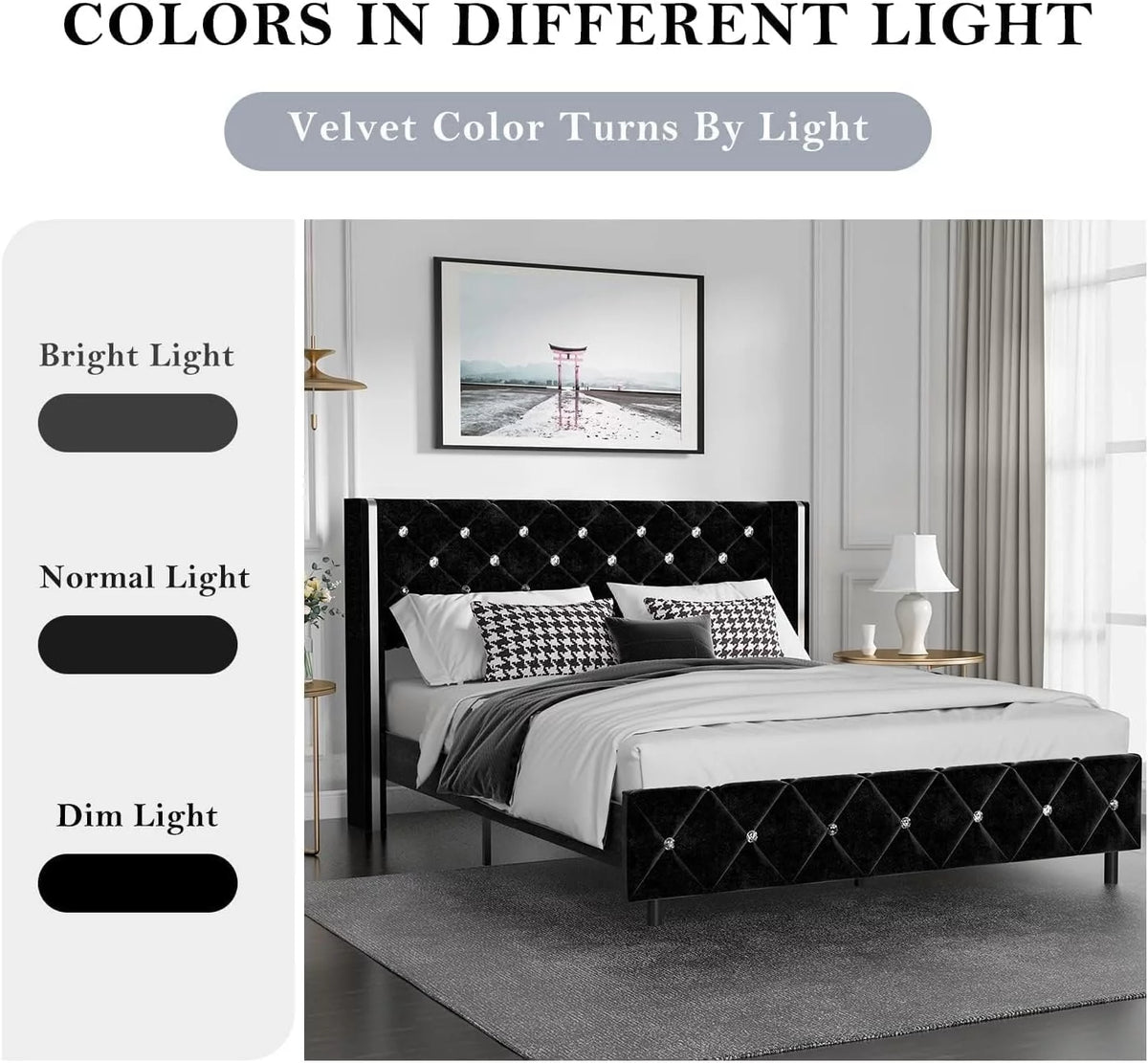 Queen Size Upholstered Platform Bed Frame with Wingback Headboard F430123
