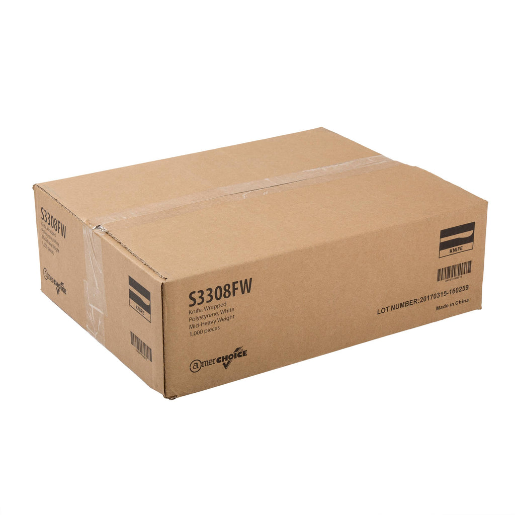 Medium Heavy White Polystyrene Individually Wrapped Knives, Case of 1000 C84656