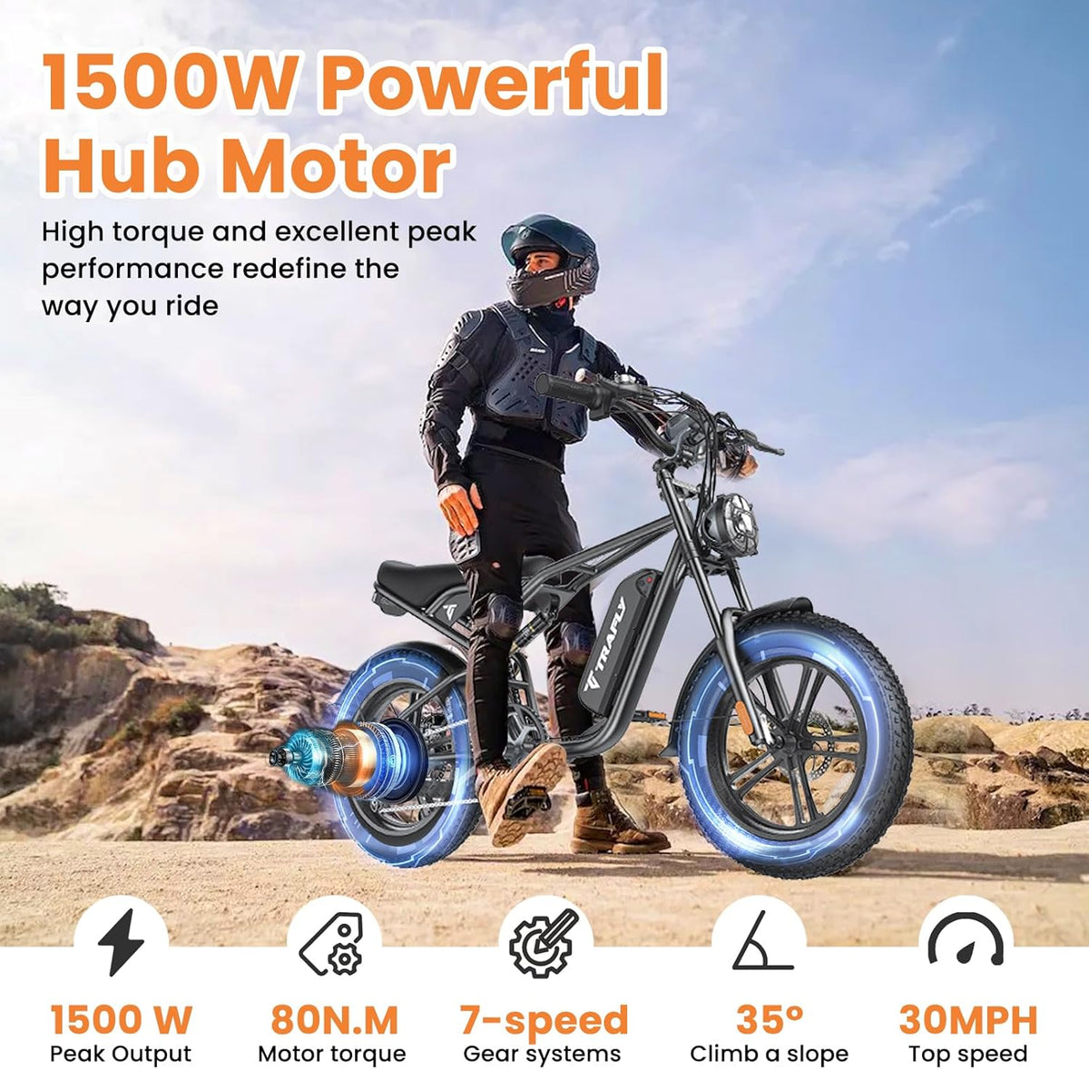 20'' Fat Tire Electric Bike with 1500W Peak Motor and 48V15.6Ah Removable Battery T5502