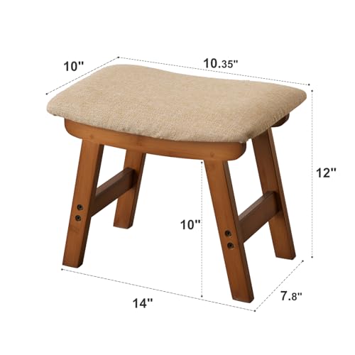 Small Bamboo Foot Stool with Black Legs and Beige Surface C729