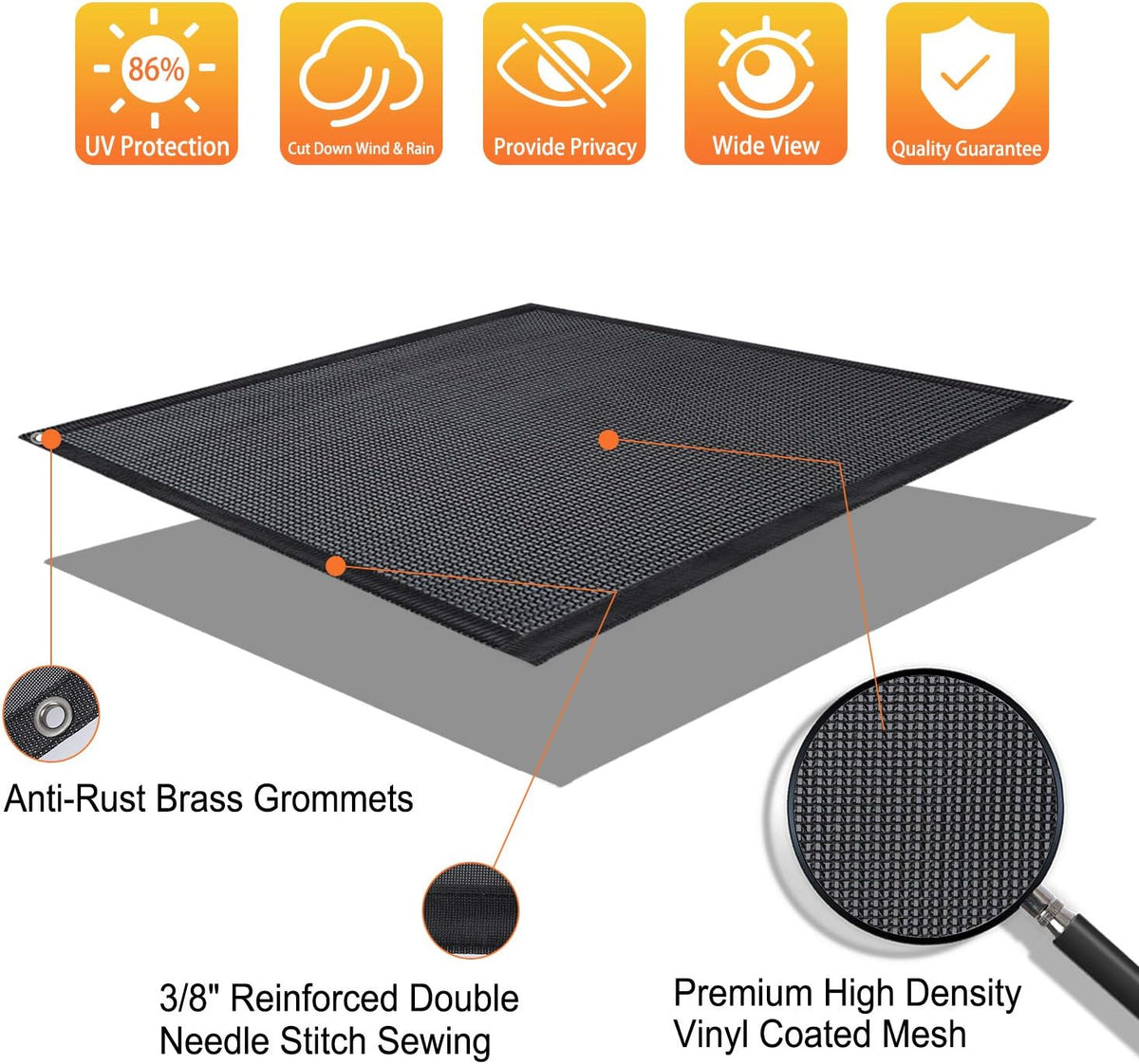 Black Mesh RV Awning Shade Screen with Zipper 10' x 9' V452