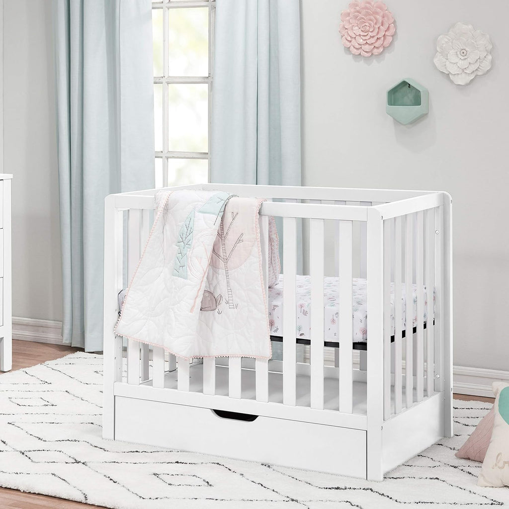 White 4-in-1 Convertible Mini Crib with Trundle Drawer D6562