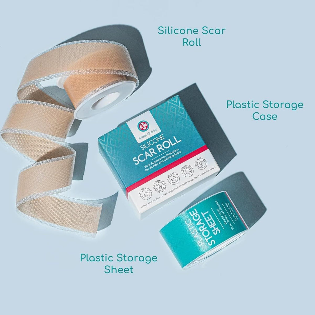 Silicone Scar Sheets, 80 Inches Long - Reusable Silicone Scar Tape - Includes Hygienic Storage Case S834