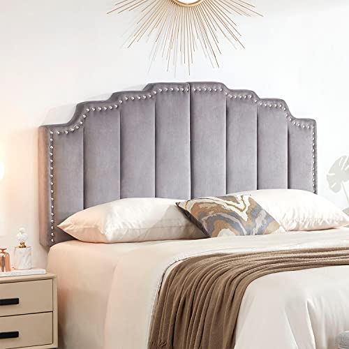 Grey Velvet Upholstered Tufted Headboard for King Size Bed F562