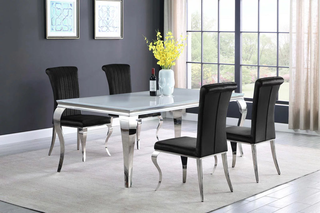 Rectangular Glass Top Dining Table White and Chrome I2643