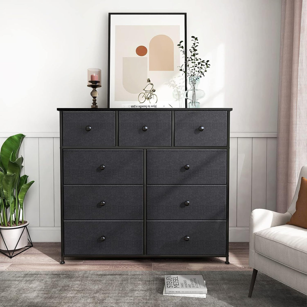 Black Grey 9 Drawer Dresser M124