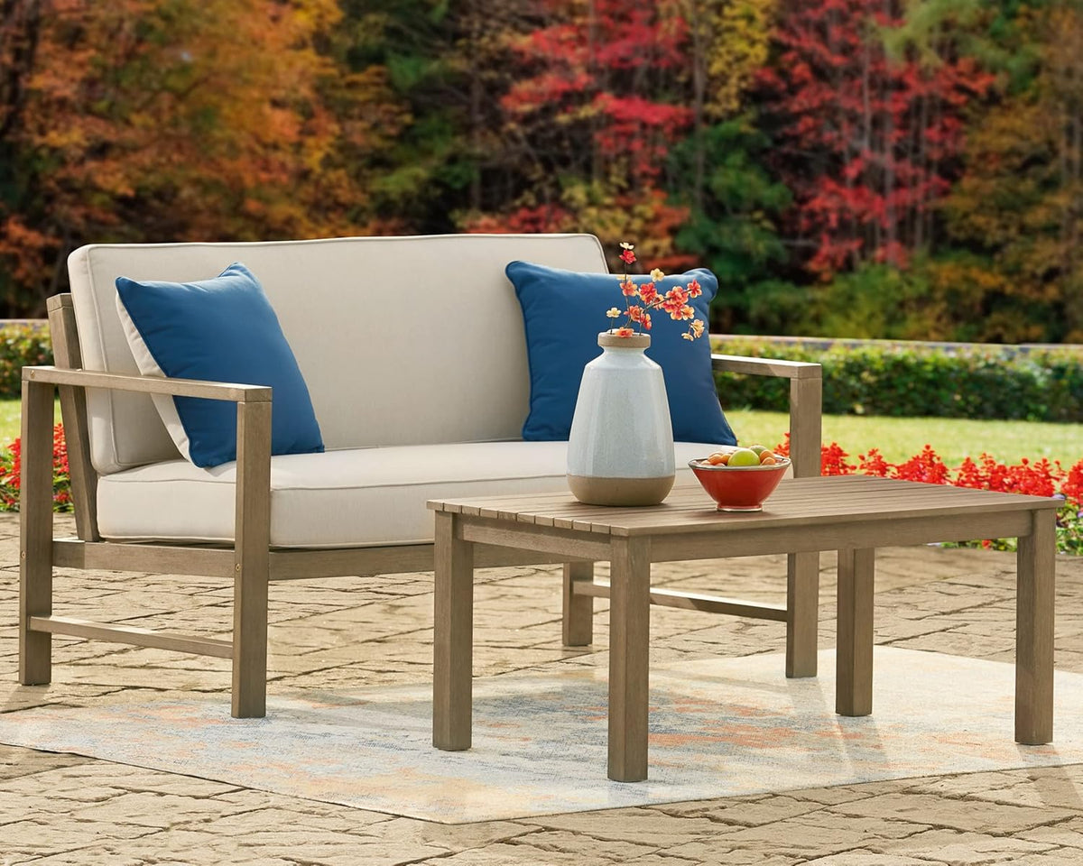 Beige Eucalyptus Patio Loveseat with Table Y7668