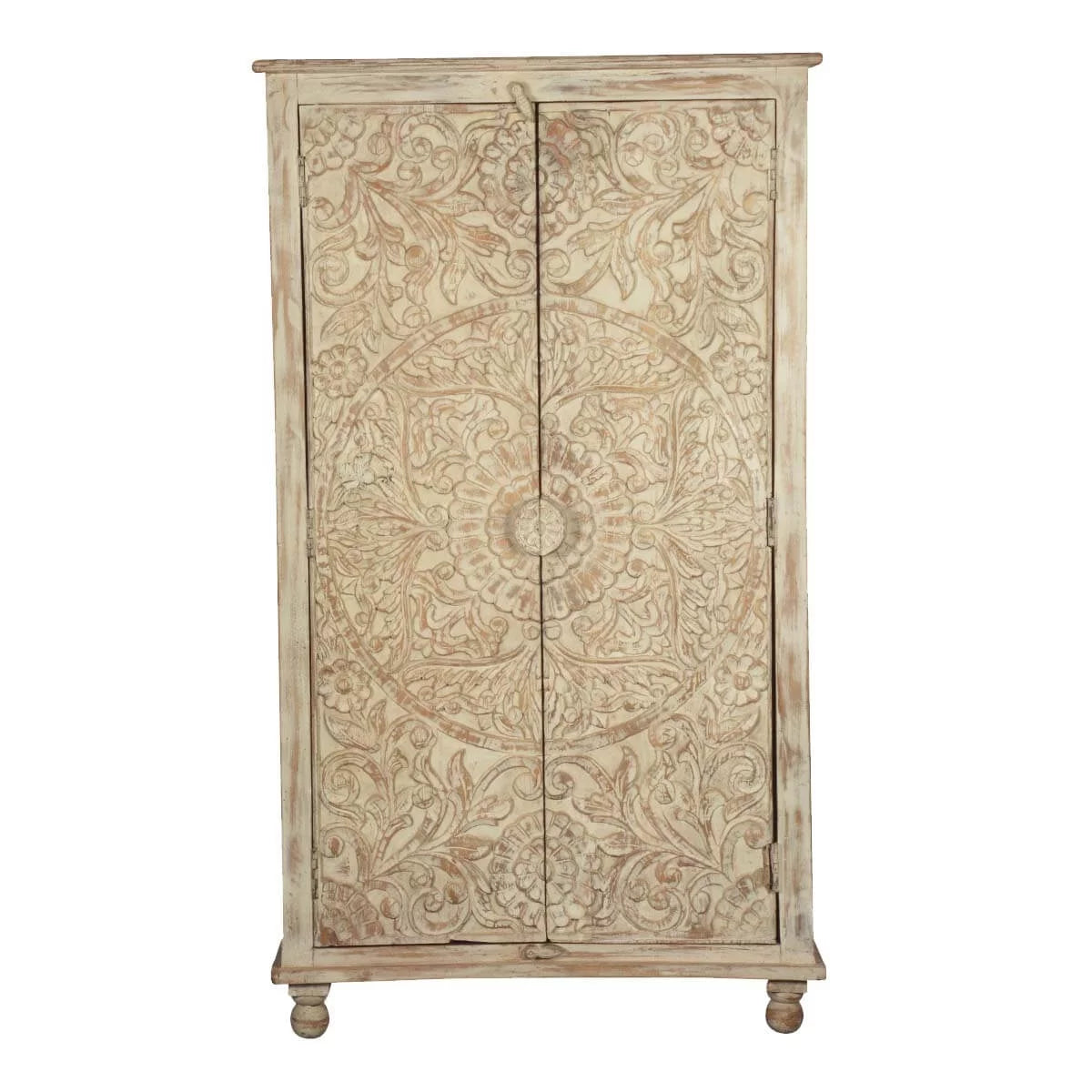Solid Wood Distressed White Armoire with Shelves S631472