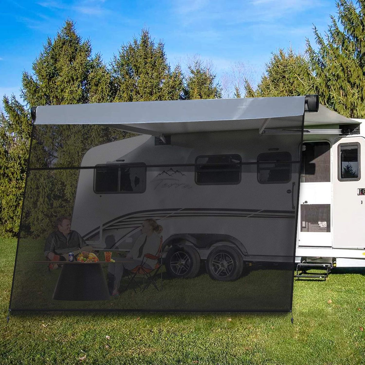 Black Mesh RV Awning Shade Screen with Zipper 10' x 9' V452