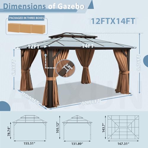 12'x14' Hardtop Gazebo with Curtains and Netting Y67092