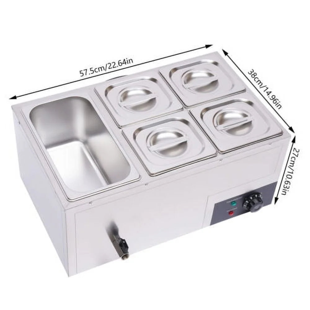 600W Stainless Steel Electric Food Warmer with 5 Pans S6063